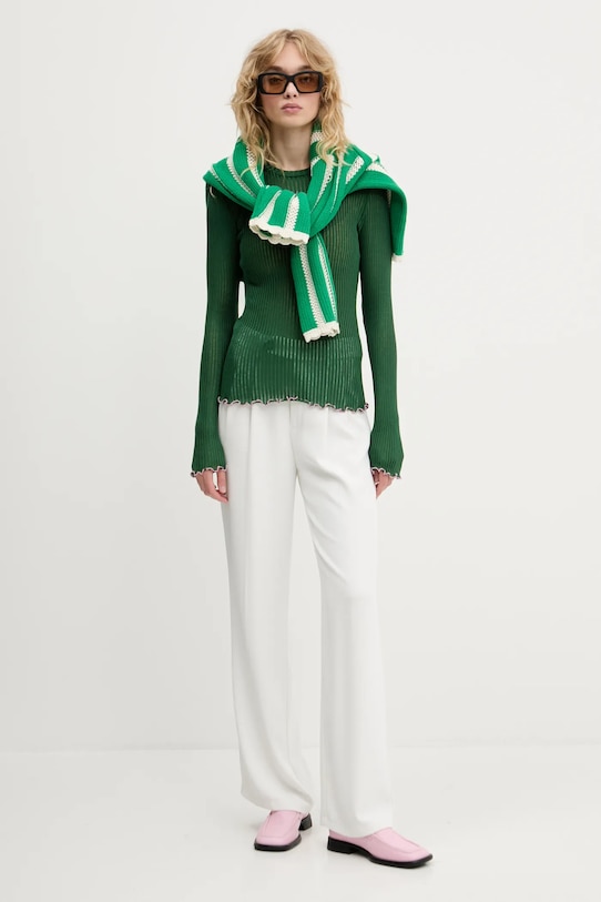 Stine Goya longsleeve de mătase SG.PF25.T060.2355 verde AW25