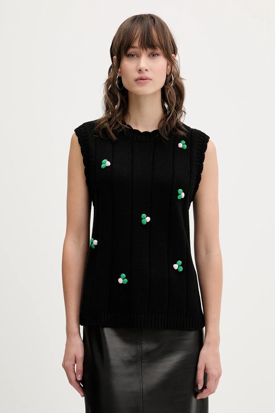 Stine Goya kamizelka z dodatkiem wełny okrągły czarny SG.AW25.K043.2359