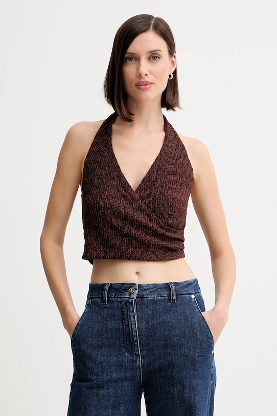 Guess top NALENY wzorzyste brązowy W5YP18.KCYE2