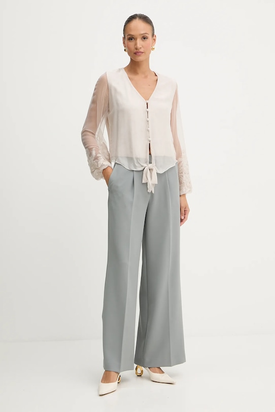 Guess bluzka z domieszką jedwabiu CAMILLA W5YH0V.WE550 beżowy AW25