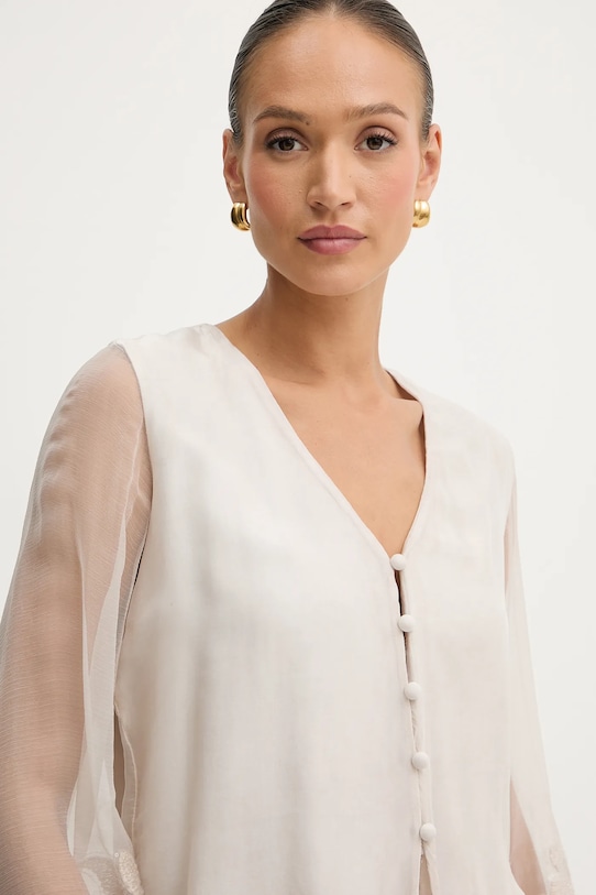 Guess bluzka z domieszką jedwabiu CAMILLA beżowy W5YH0V.WE550