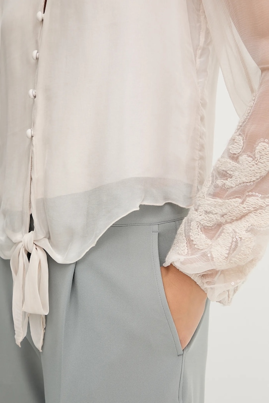 Guess bluzka z domieszką jedwabiu CAMILLA W5YH0V.WE550 beżowy