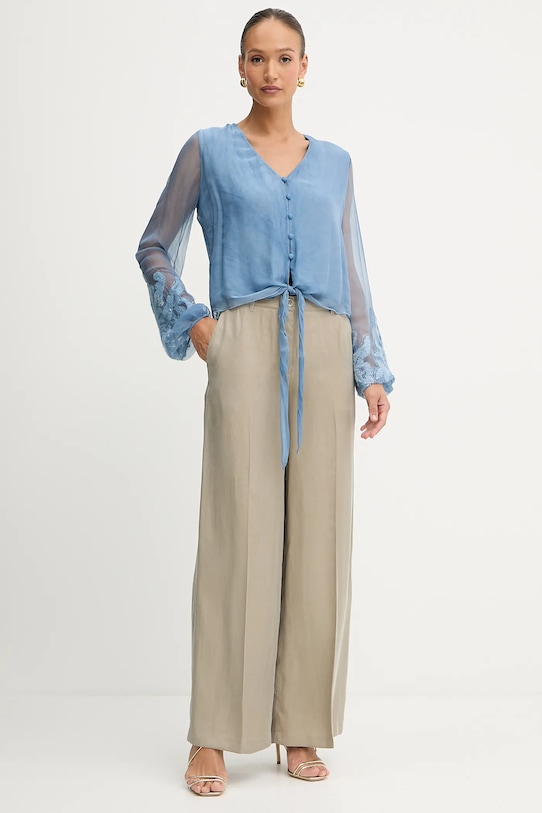 Blúzka s prímesou hodvábu Guess CAMILLA W5YH0V.WE550 modrá AW25