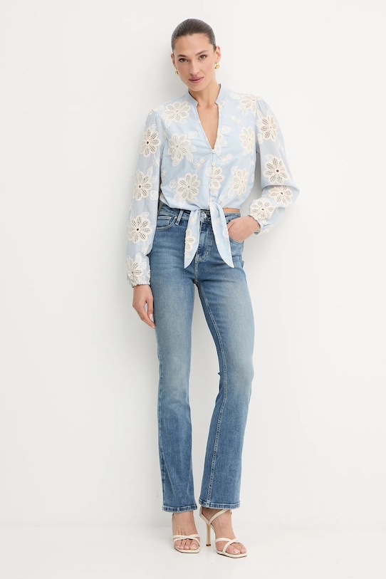 Βαμβακερό πουκάμισο Guess HAZEL W5YH1B.WHEO0 μπλε AW25