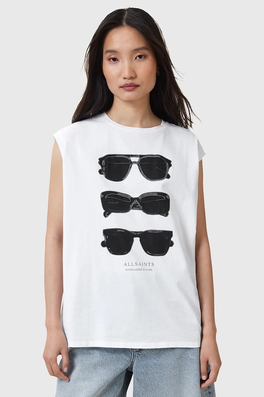 AllSaints bluză din bumbac SUNNIES print alb W163JC