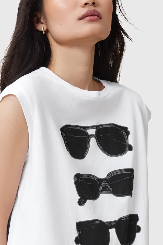 AllSaints bluză din bumbac SUNNIES W163JC alb AW25