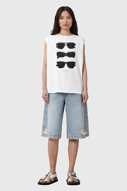 AllSaints bluză din bumbac SUNNIES W163JC alb