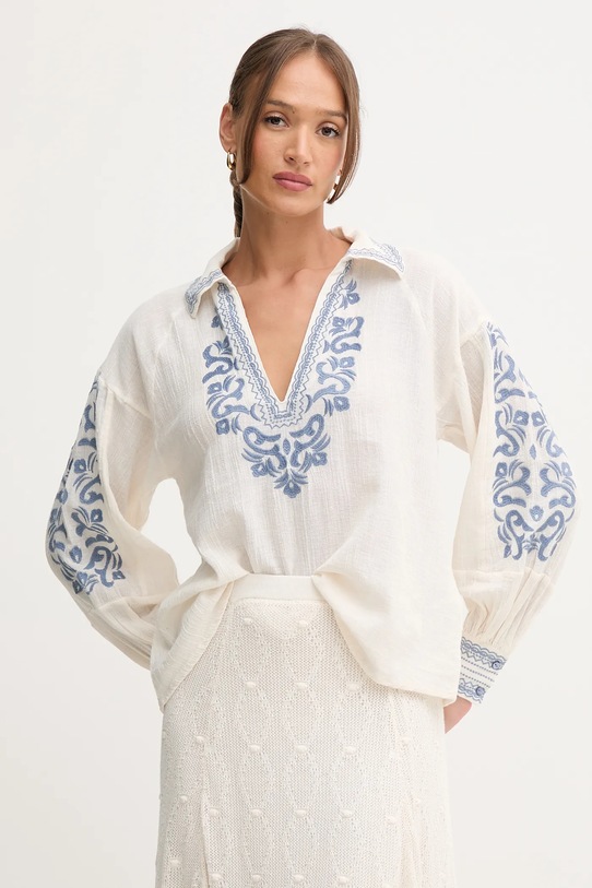 Hoss Intropia bluză din in cu guler bej 6282664