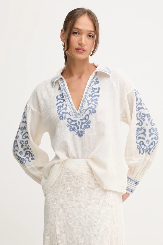 Majica z lanom Hoss Intropia Dolg bež 6282664