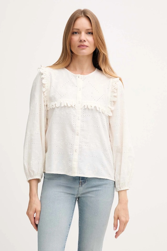 Srajca s primesjo lanu Hoss Intropia Našitek bež 6282665