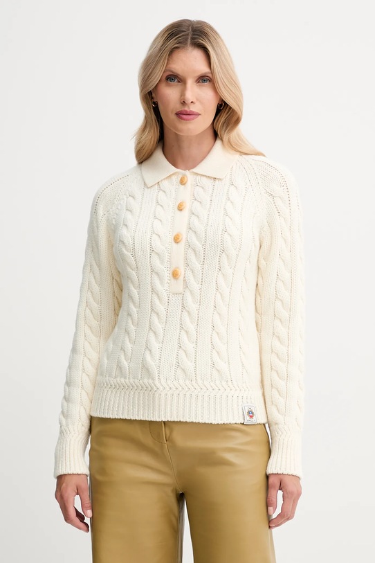 Bally sweter wełniany okrągły beżowy WKN0BG