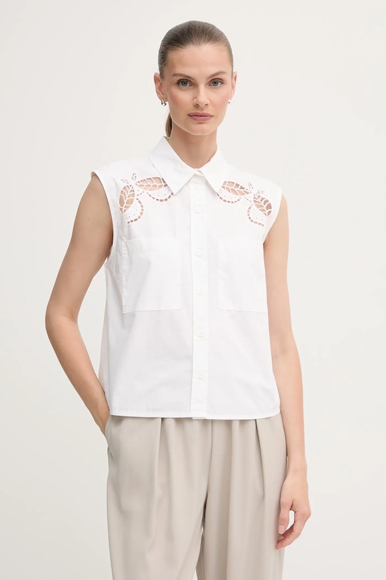 Dkny cămașă din bumbac uni alb P5DM0B45