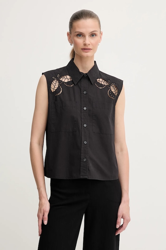 Dkny cămașă din bumbac uni negru P5DM0B45