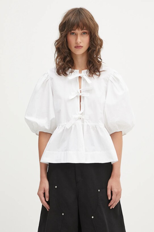 Bavlněná halenka GANNI Cotton Poplin Peplum regular bílá F7364