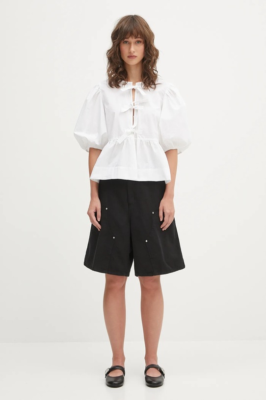 GANNI bluzka bawełniana Cotton Poplin Peplum biały F7364