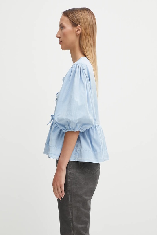 GANNI koszula Washed Stretch Cotton Peplum Blouse W0970 niebieski AW25
