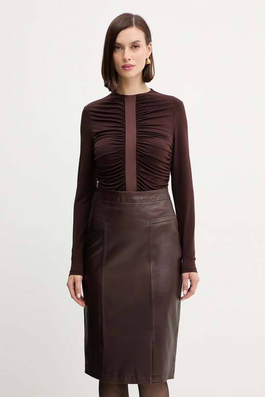 Herve Leger bluzka Veronica z elastanem brązowy RMJ1498061