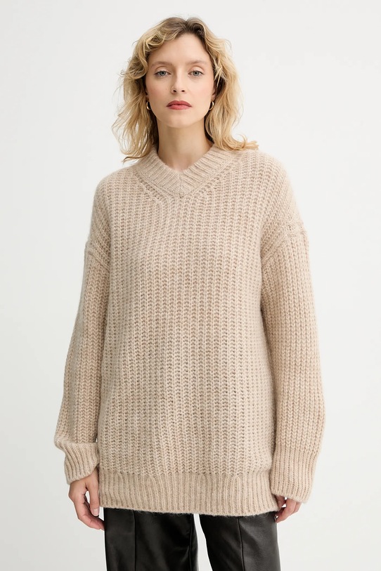 Filippa K sweter z dodatkiem wełny szpic brązowy 31971.FK