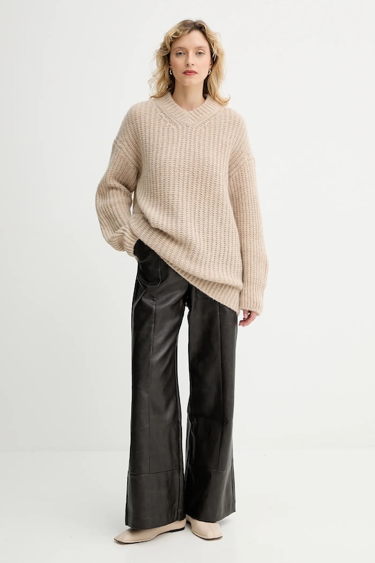 Filippa K sweter z dodatkiem wełny 31971.FK brązowy AW25