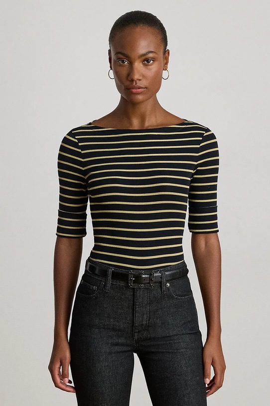 Μπλουζάκι Lauren Ralph Lauren με ελαστάν μαύρο 200980044
