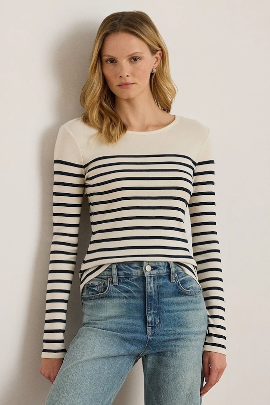 Bavlnená blúzka Lauren Ralph Lauren slim béžová 200980046