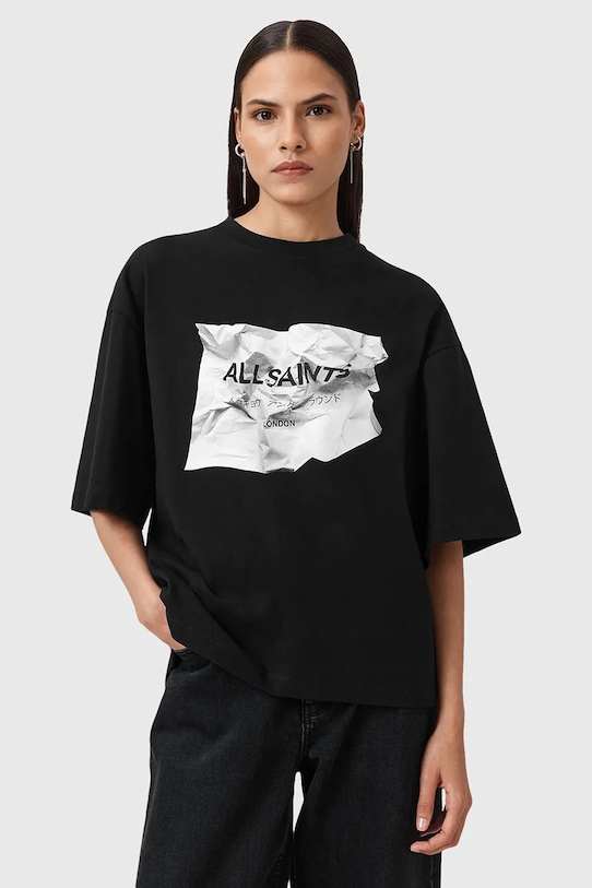 AllSaints bluzka SCRUNCH nadruk czarny W049JD