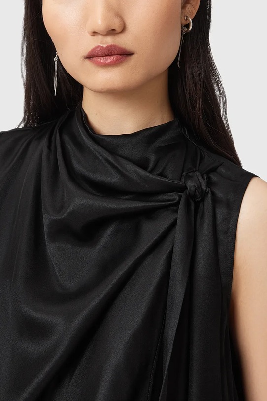 AllSaints bluzka z dodatkiem jedwabiu HERELA W011PD czarny AW25