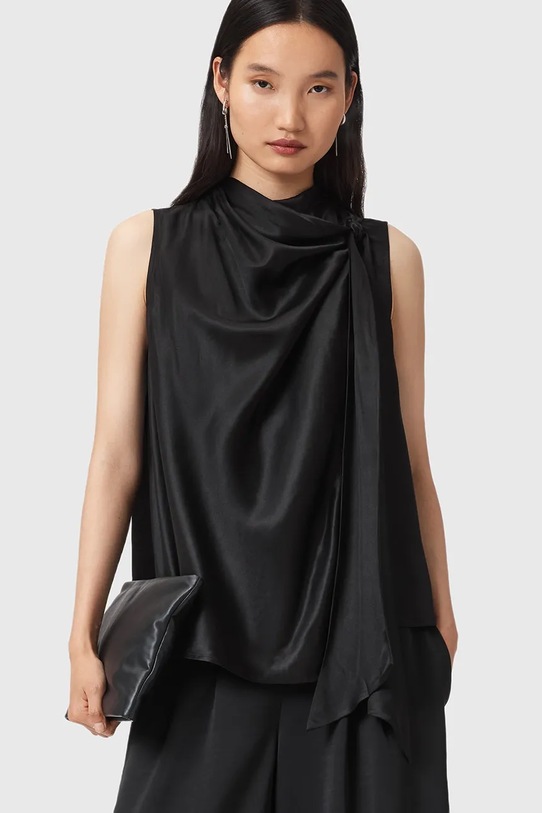 AllSaints bluzka z dodatkiem jedwabiu HERELA W011PD czarny