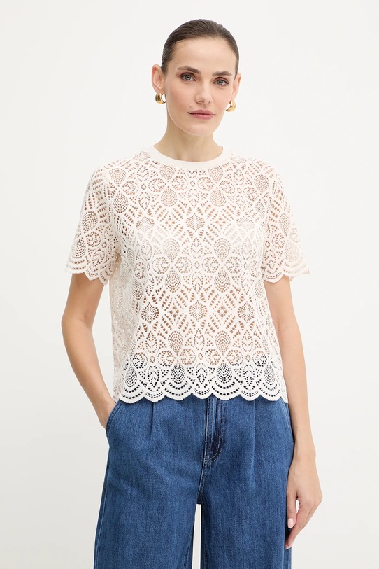 Morgan t-shirt z elastanem beżowy DEVY