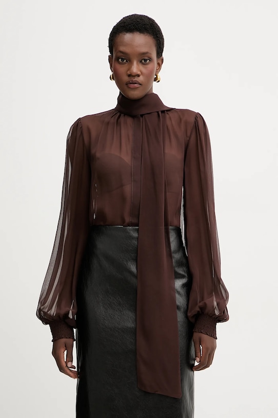 Retrofete koszula jedwabna Hasli regular brązowy HL25.10953