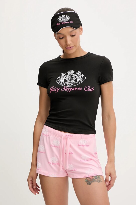 Juicy Couture compleu pijama JUICY SLEEPOVER CLUB SHORT PYJAMA SET cu modele negru JCLPJ225501