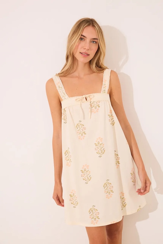 women'secret cămașă de noapte din bumbac camasa de noapte bej 4449089
