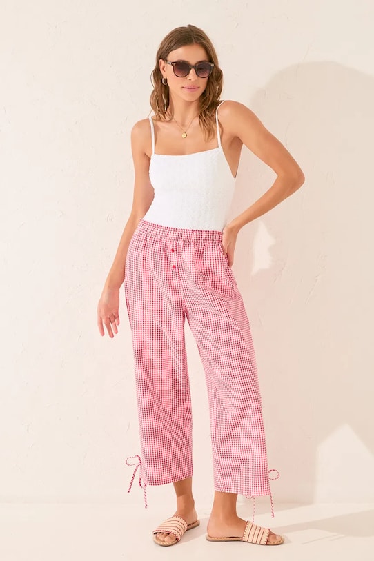 women'secret spodnie piżamowe bawełniane wzorzyste bordowy 3709664