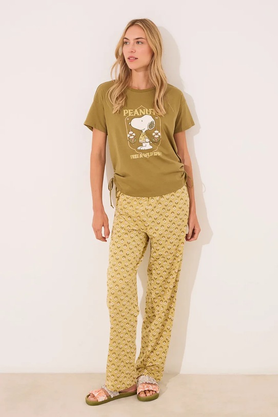 women'secret piżama bawełniana SNOOPY wzorzyste zielony 3139904