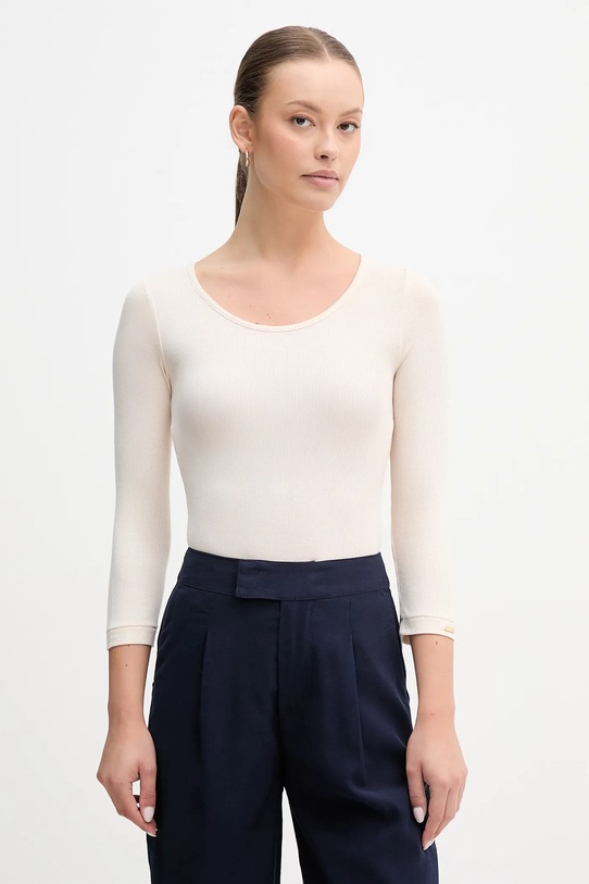 United Colors of Benetton body z elastanem beżowy 3P2Y3B005