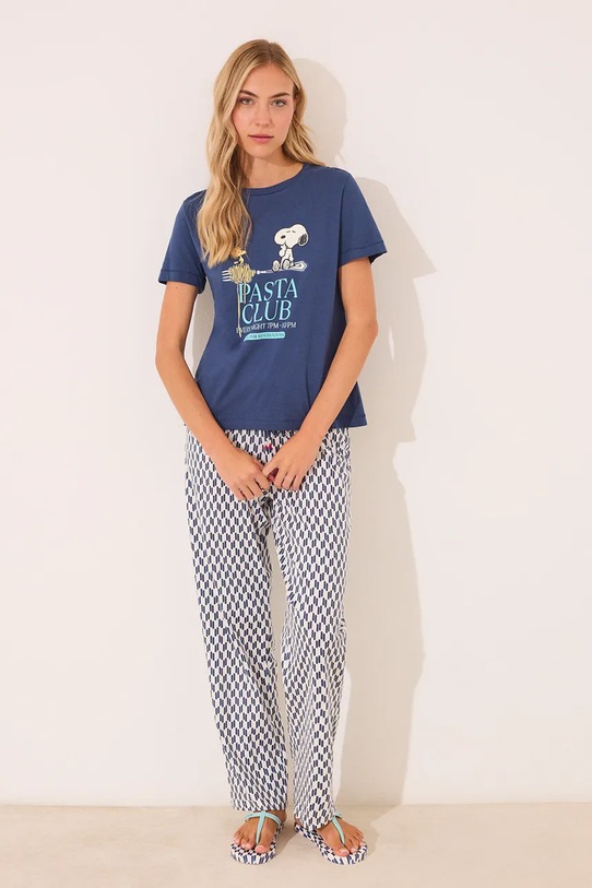 women'secret piżama bawełniana wzorzyste granatowy 3132107
