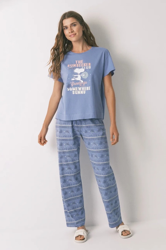 women'secret piżama bawełniana nadruk niebieski 3132102