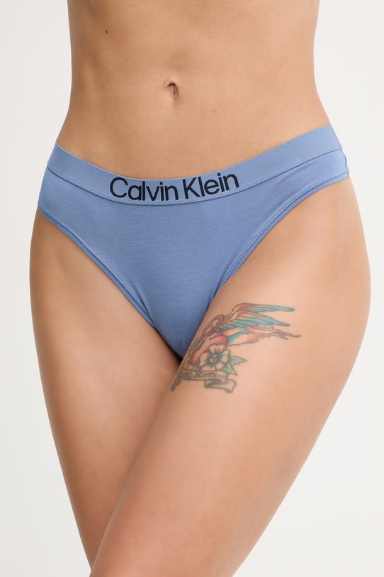 Calvin Klein Underwear tangá dámske bavlnené s elastanom modrá LV00QD5292