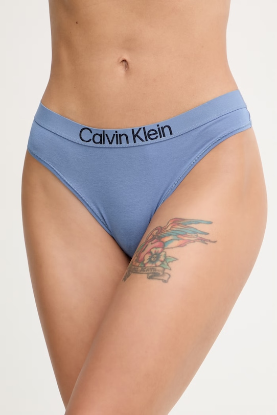 Calvin Klein Underwear tangá dámske bavlnené s elastanom modrá LV00QD5292