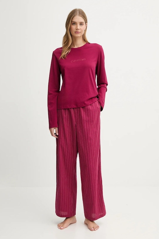 Хлопковая пижама Calvin Klein Underwear узор бордо LV00QS7578