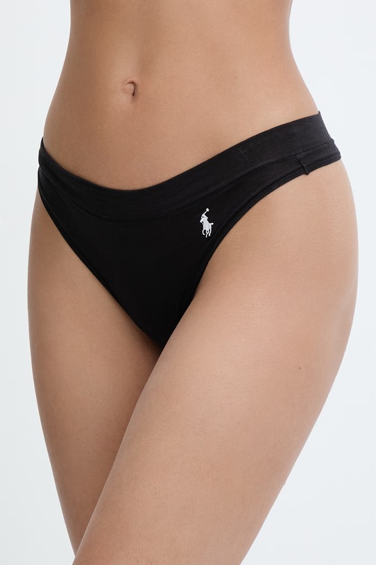 Polo Ralph Lauren стринги для женщин из хлопка с эластаном трикотаж чёрный 4P0511