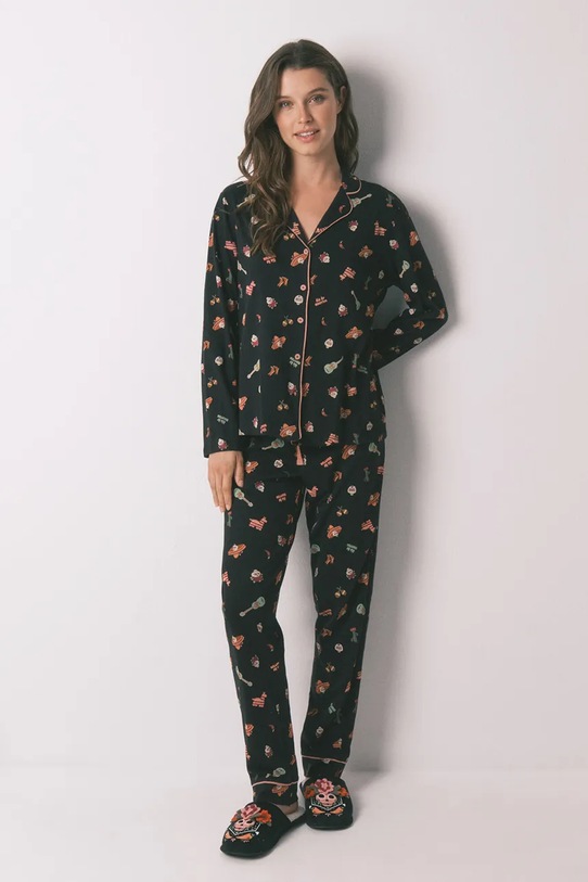 women'secret piżama bawełniana wzorzyste czarny 3132159