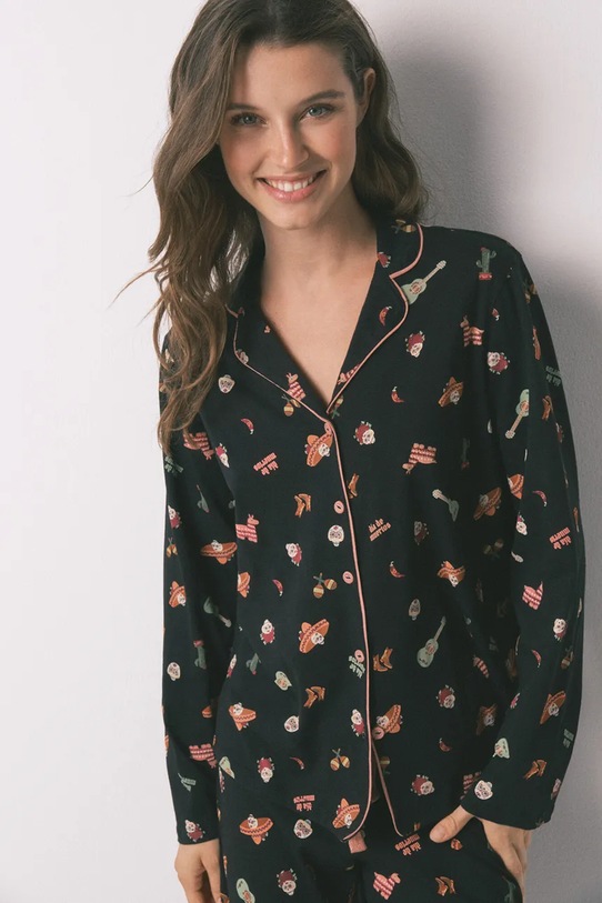 women'secret piżama bawełniana 3132159 czarny AW25