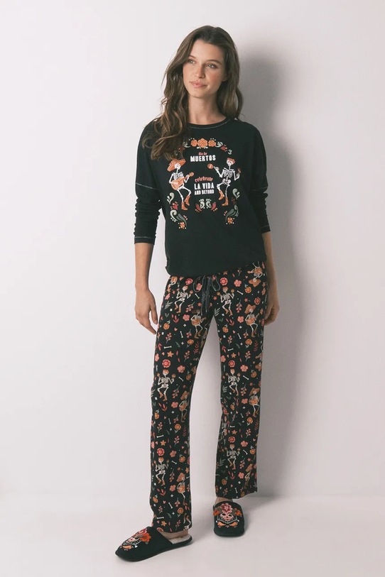 women'secret piżama bawełniana wzorzyste czarny 3132146