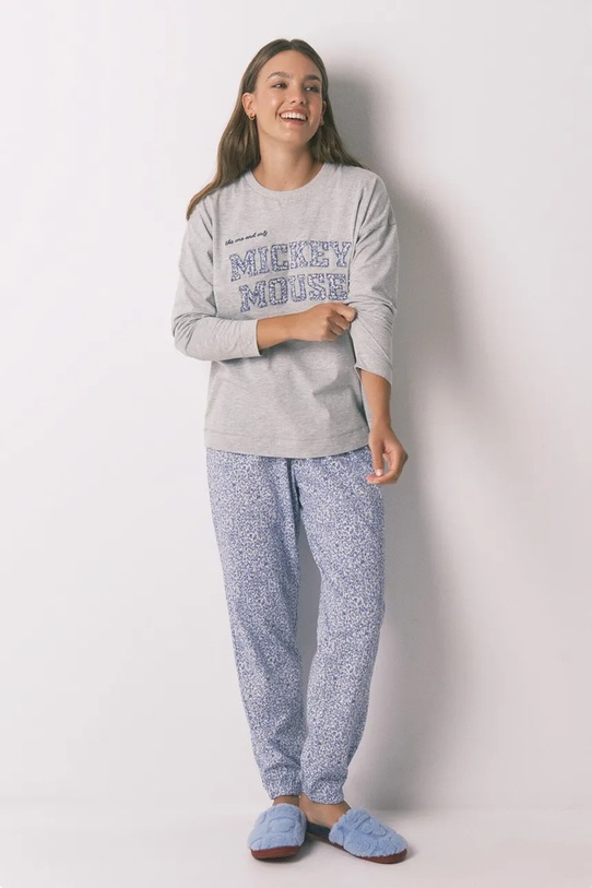 women'secret piżama bawełniana nadruk szary 3132123