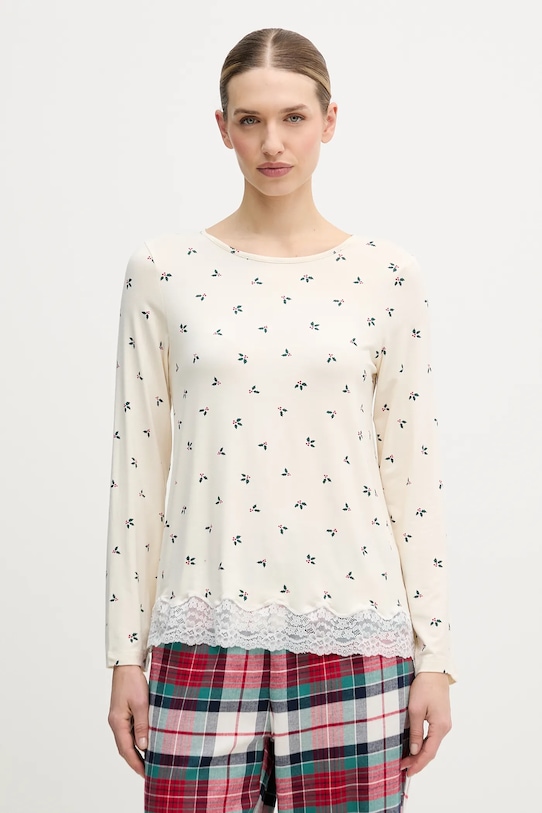 United Colors of Benetton longsleeve piżamowy dzianina beżowy 32V93M07V