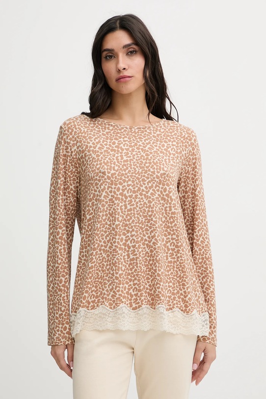 United Colors of Benetton longsleeve piżamowy dzianina brązowy 32V93M07V