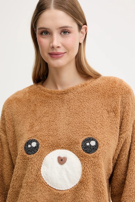 Μπλούζα πιτζάμας United Colors of Benetton καφέ 3UKC3M07Z