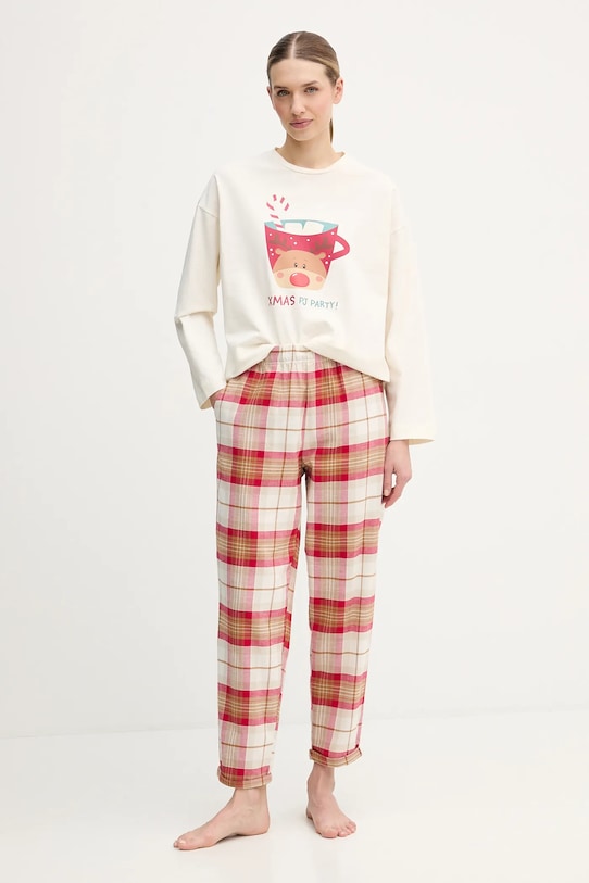 United Colors of Benetton spodnie piżamowe bawełniane 40EP3F00I beżowy AW25