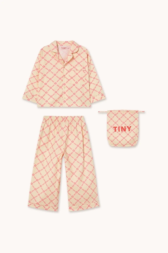 Tinycottons piżama bawełniana dziecięca FLOWER GRID SET AW25.346 beżowy AW25